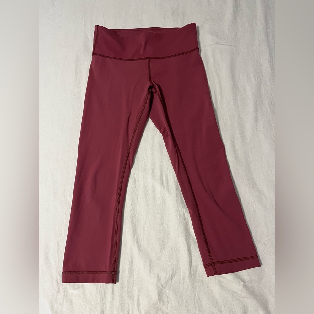 Lululemon Wunder Under Crop *Mid-Rise FullOn Luxtreme 21” Leggings Size 6 Merlot - Picture 5 of 13